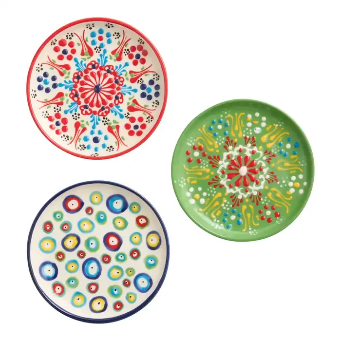 Turkish Artisan Hand Painted Appetizer Plates Set of 3