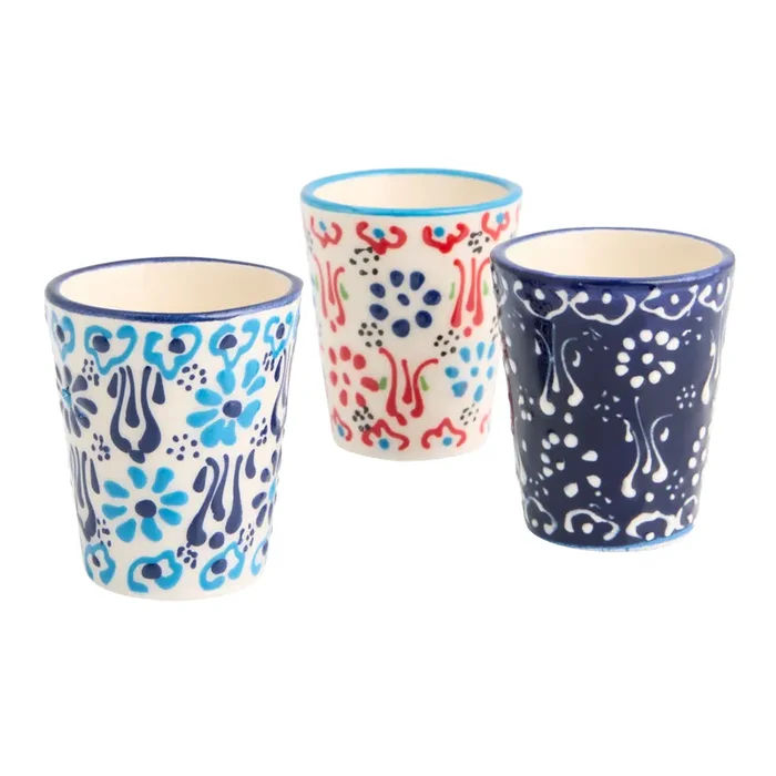 Turkish Artisan Hand Painted Espresso Shot Cups Set of 3