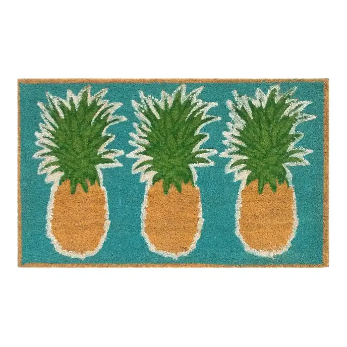 Turquoise Three Pineapples Coir Doormat