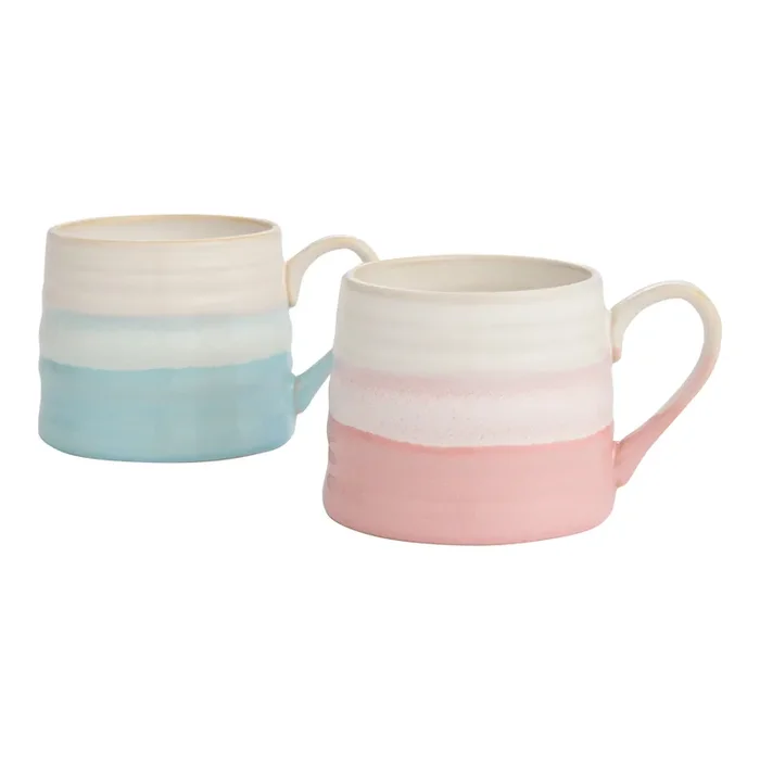 Two Tone Reactive Glaze Ribbed Ombre Ceramic Mug