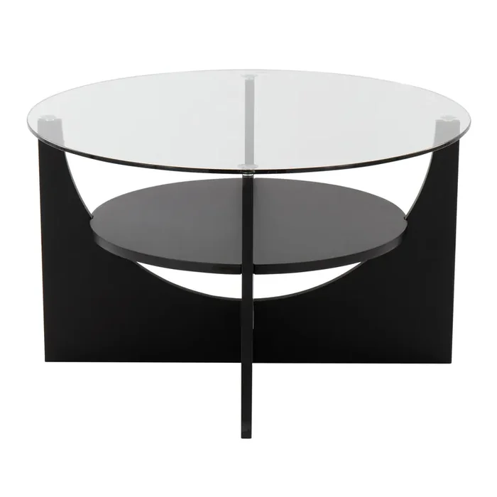 Ulster Round Wood And Glass Coffee Table With Shelf