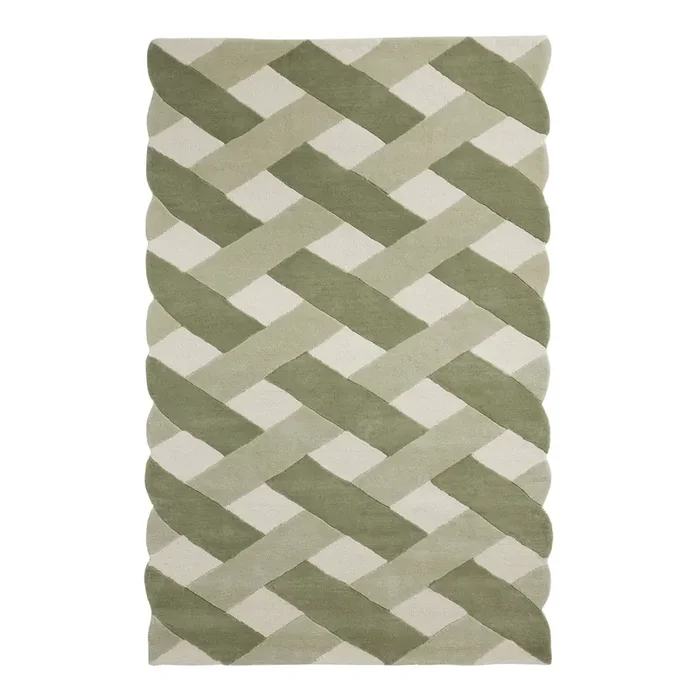 Uma Green and Ivory Crisscross Tufted Wool Area Rug