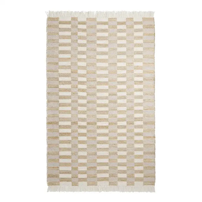 Vale Ivory and Gray Checkerboard Stripe Jute Blend Area Rug