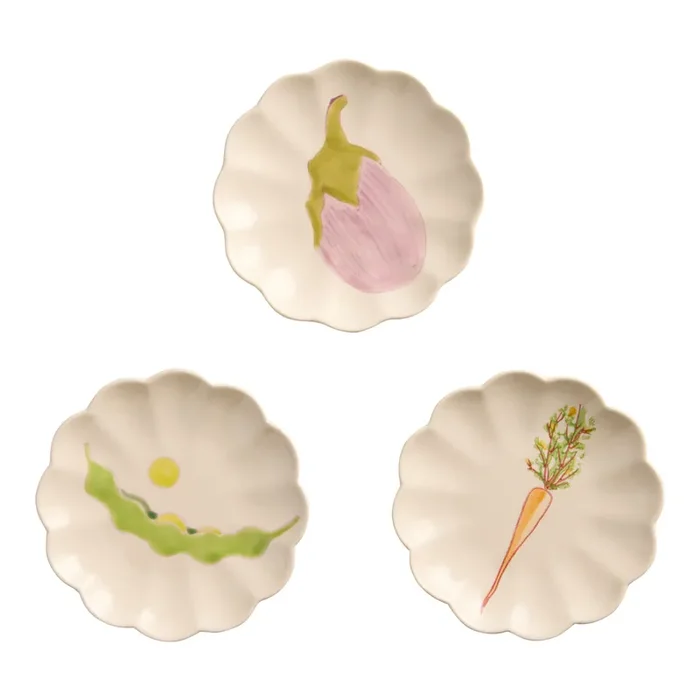 Veggie Scalloped Hand Painted Appetizer Plates Set of 3