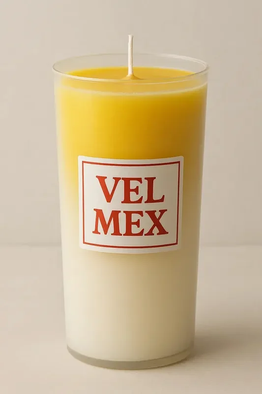 Vel Mex Solid Yellow Ceremonial White Candle Gigante cup