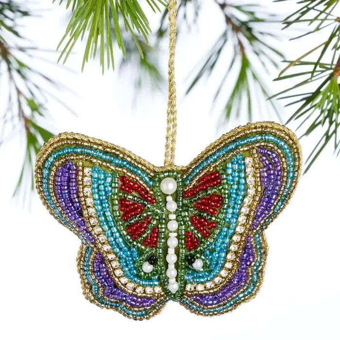 Velvet Beaded Butterfly Ornament