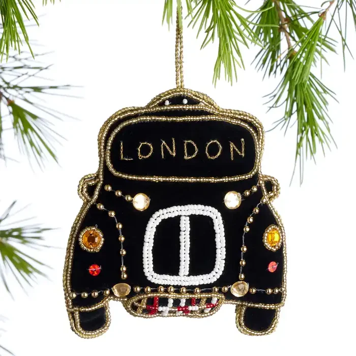 Velvet Beaded London Taxi Ornament