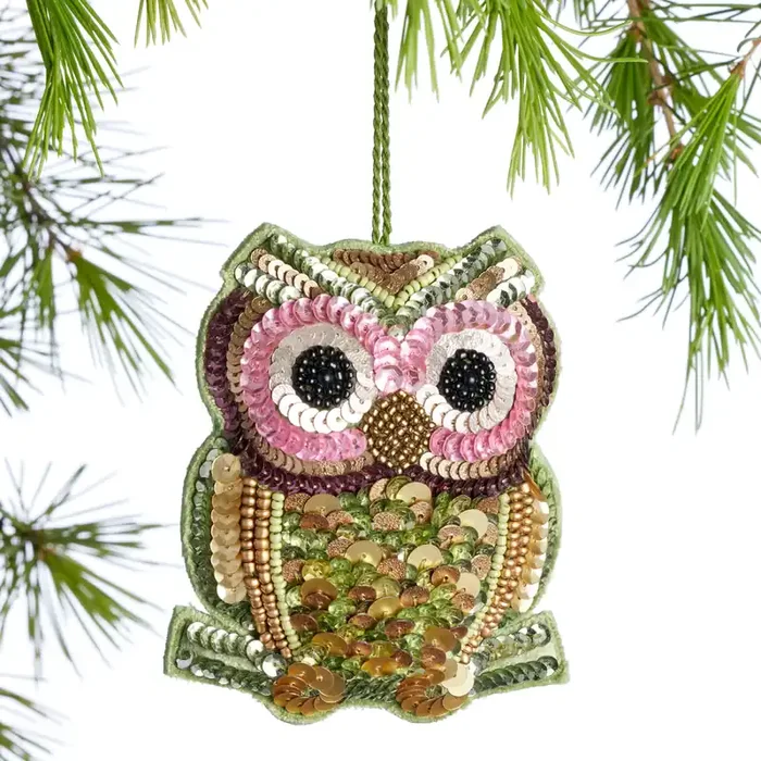 Velvet Beaded Owl Ornament