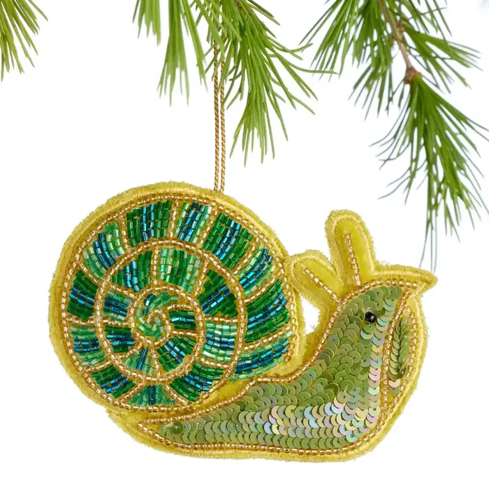 Velvet Beaded Snail Ornament