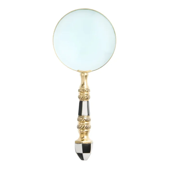 Vintage Brass and Checkered Resin Magnifying Glass