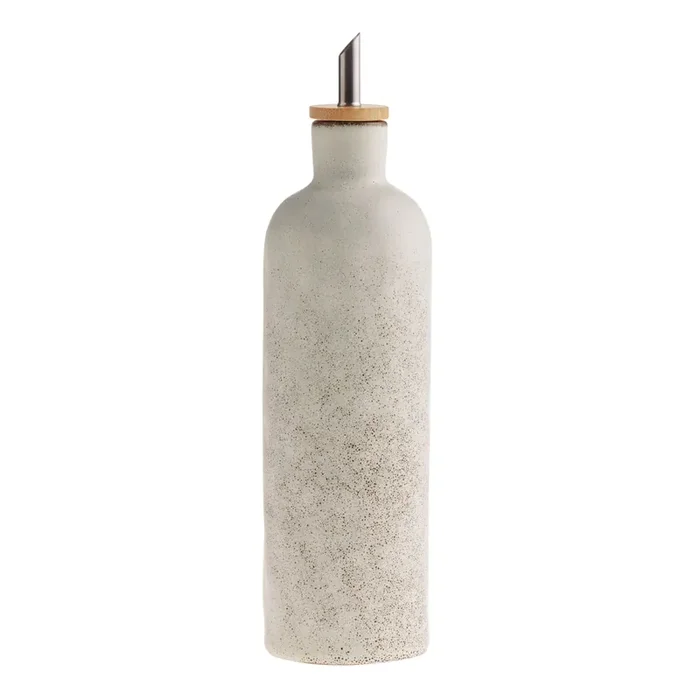 Vita Ivory and Brown Reactive Glaze Oil Bottle with Spout