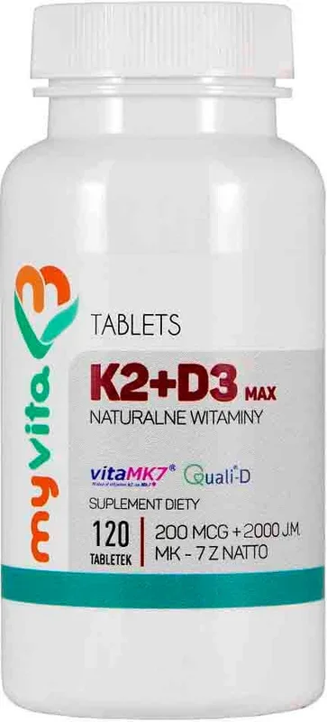 Vitamin K2 K – 2 mk – 7 K2MK7 max 200 mcg + D3 D – 3 2000iu 120 Tabletten MYVITA