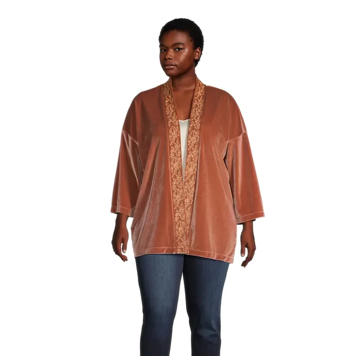 Vivian Terracotta Velvet Embroidered Kimono