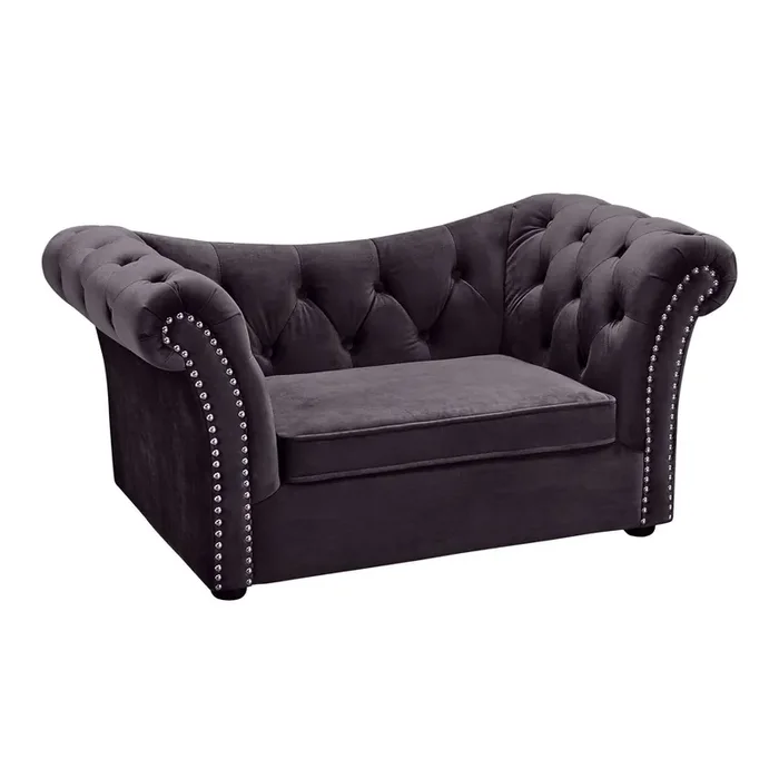 Walter Gray Velvet Tufted Sofa Style Upholstered Pet Bed