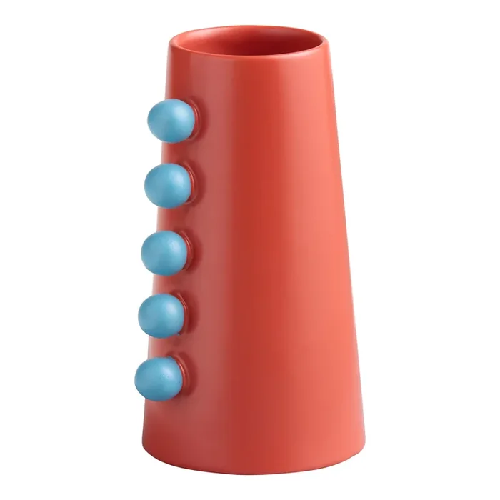 Washed Red Ceramic Modern Knobbed Vase