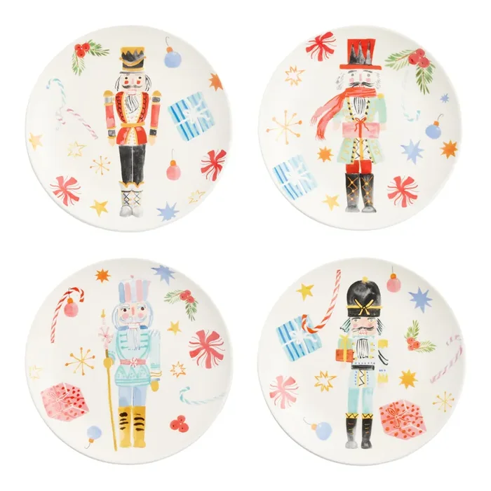 Watercolor Holiday Nutcracker Plates 4 Pack
