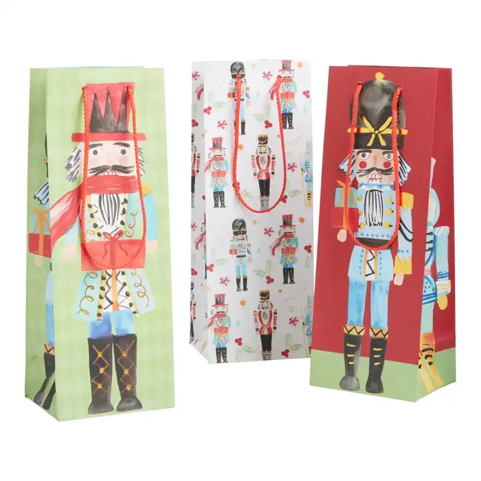 Watercolor Nutcrackers Holiday Wine Bags 3 Pack