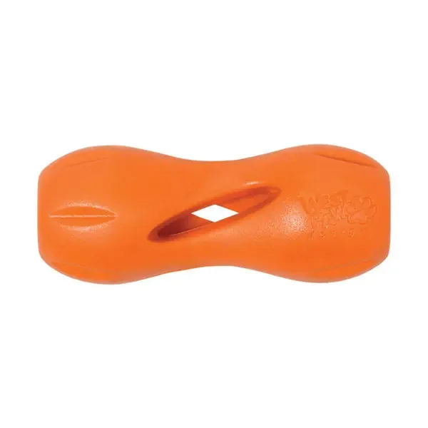 WEST PAW ZOGOFLEX ORANGE PLASTIC QWIZL DOG TREAT TOY/ DISPENSER SMALL