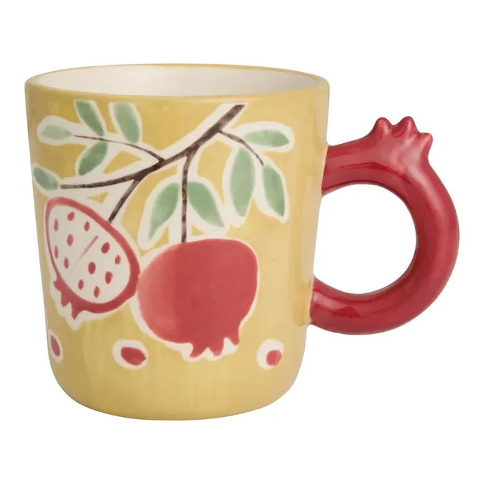 Wheat and Burgundy Pomegranate Hand Painted Ceramic Mug