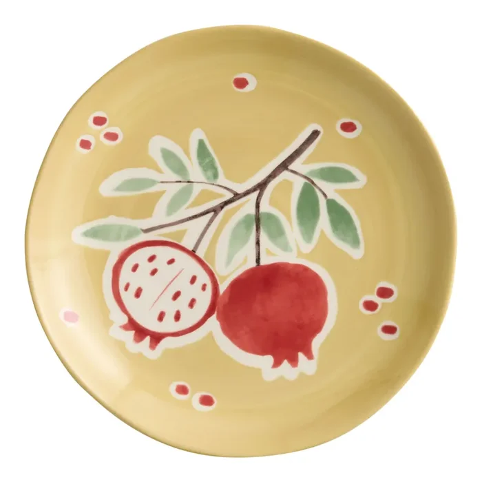 Wheat and Burgundy Pomegranate Hand Painted Salad Plate