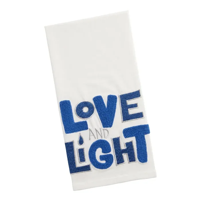 White And Blue Embroidered Hanukkah Kitchen Towel