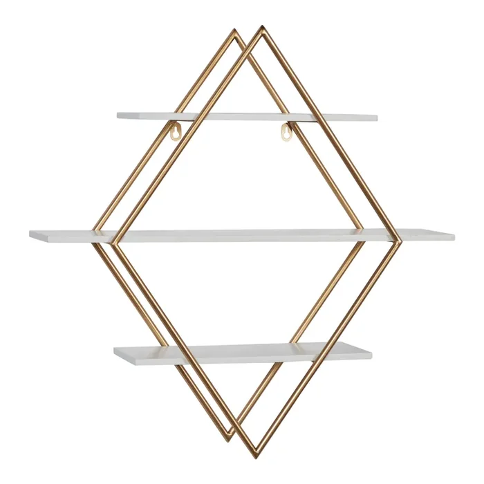 White And Gold Diamond 3 Tier Wall Shelf