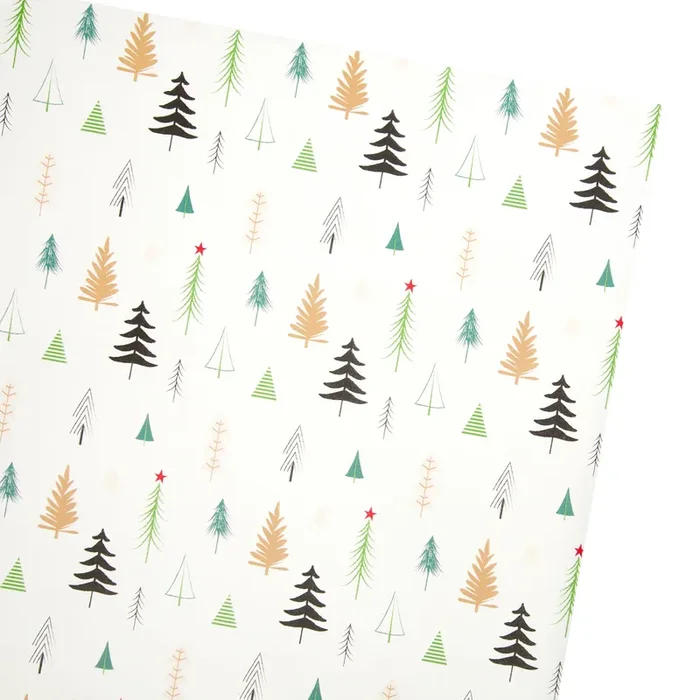 White And Green Trees Holiday Wrapping Paper Roll