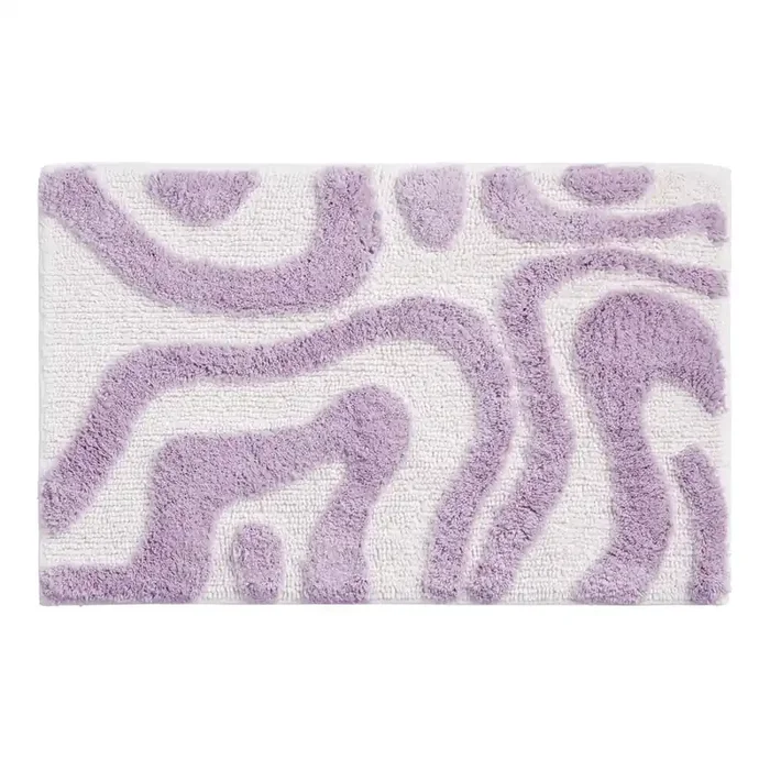 White And Lavender Abstract Line Tufted Bath Mat