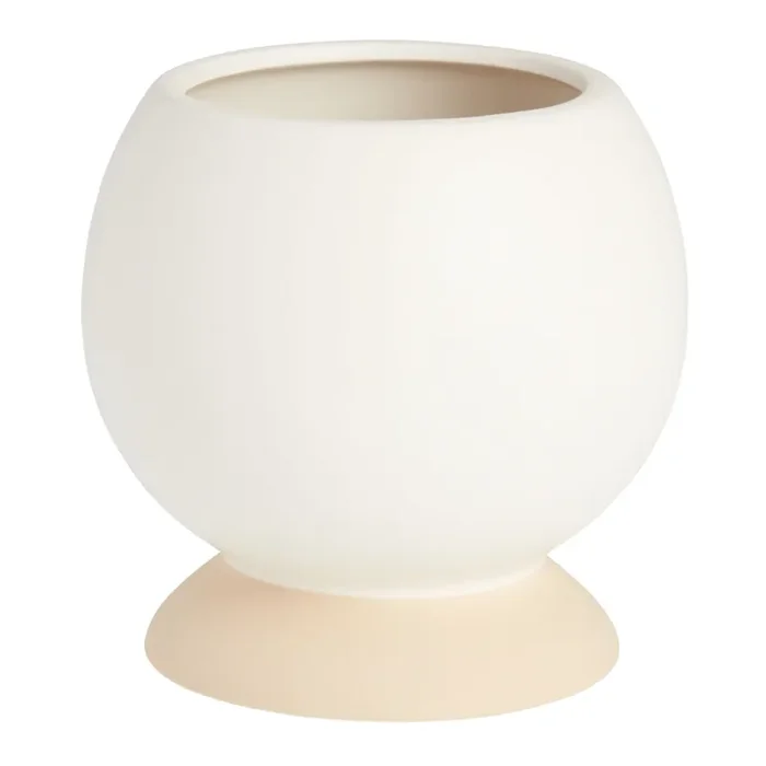 White and Natural Ceramic Pedestal Planter