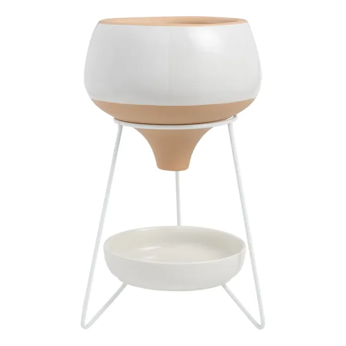 White and Natural Terracotta Bisque Funnel Planter