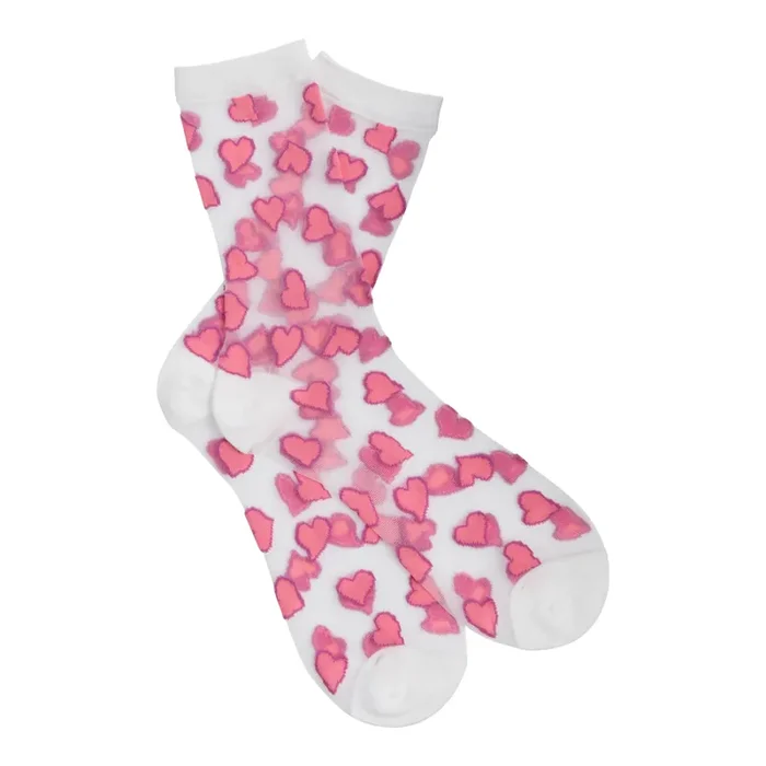 White and Pink Heart Sheer Socks