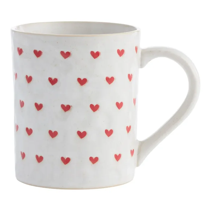 White and Red Debossed Heart Reactive Glaze Ceramic Mug