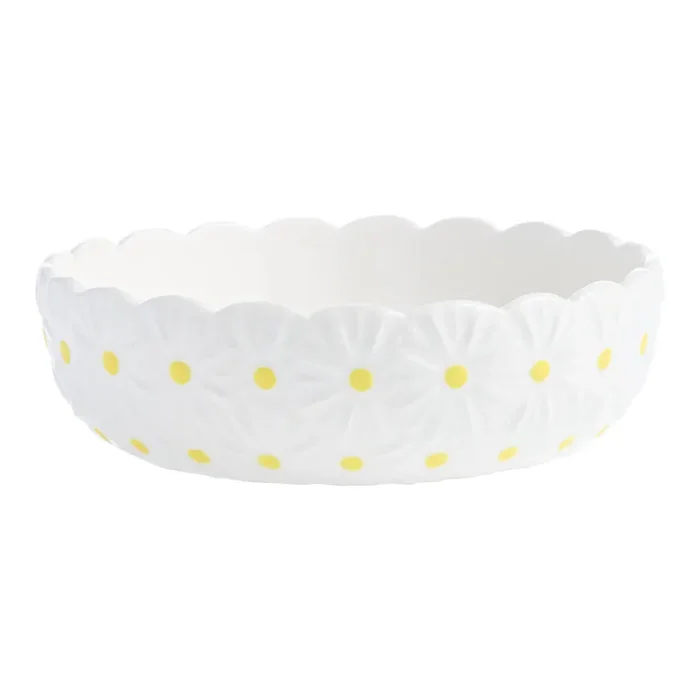 White and Yellow Daisy Hand Painted Ceramic Serving Bowl