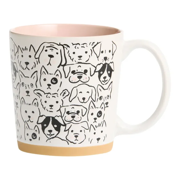 White, Black and Lavender Wax Resist Dog Faces Ceramic Mug