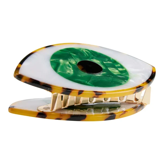 White, Brown And Green Evil Eye Claw Clip