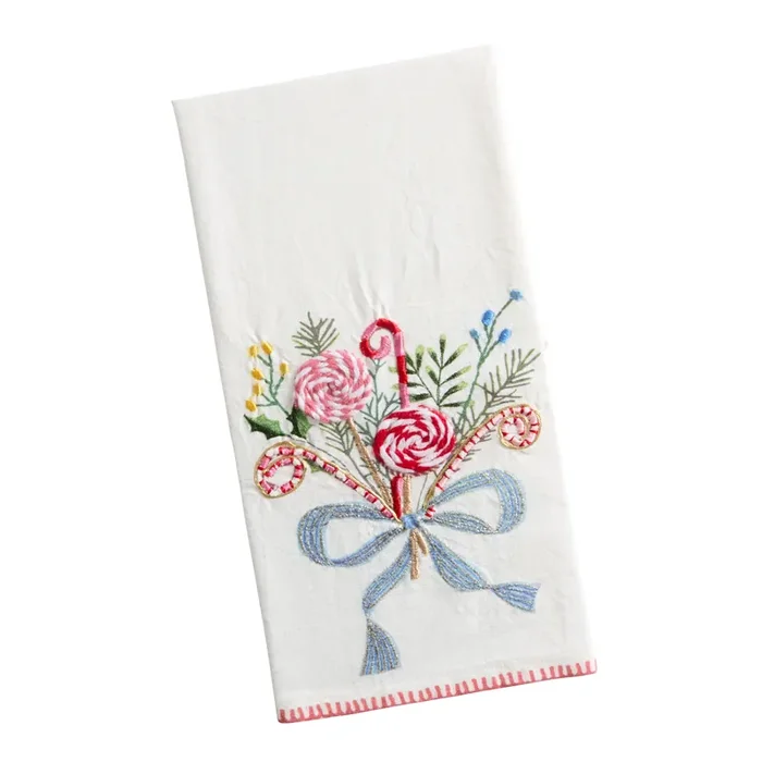 White Candy Bouquet Embroidered Kitchen Towel