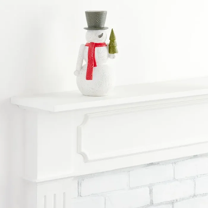 White Carved Resin Snowman With Scarf Decor