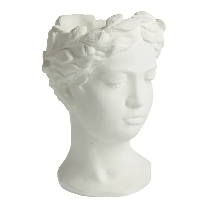 White Cement Figural Female Bust Vase