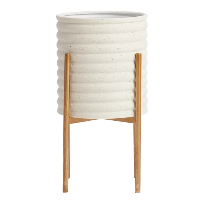 White Cement Stacked Ring Planter with Gold Stand