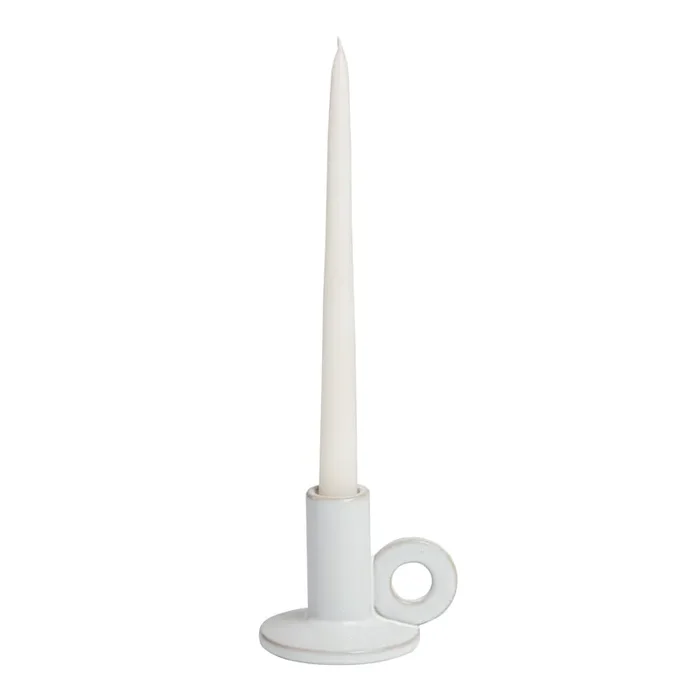 White Ceramic Handled Taper Candle Holder