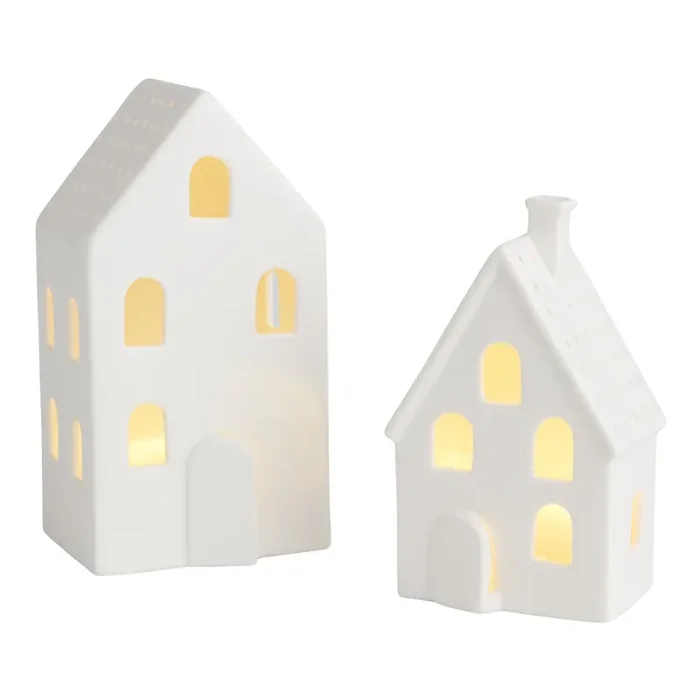 White Ceramic House LED Battery Operated Decor