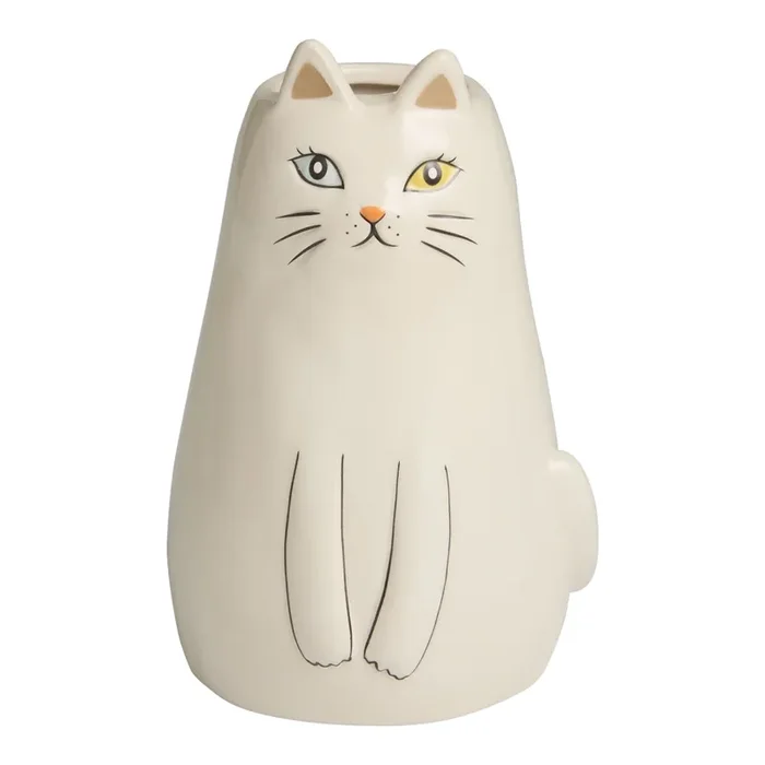 White Ceramic Sitting Cat Vase