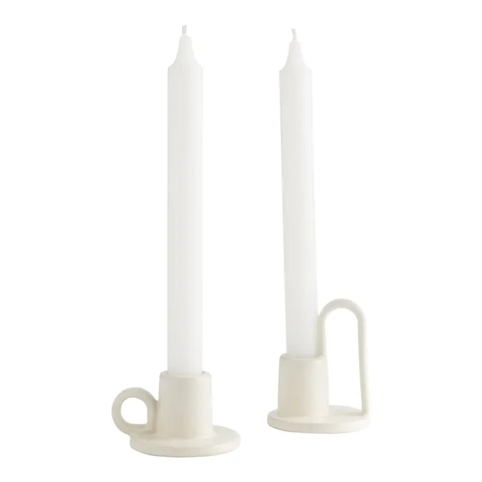 White Ceramic Taper Candle Holder With Handle