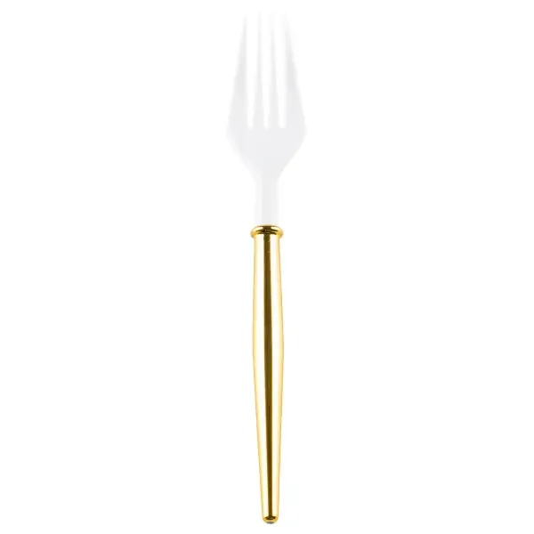 WHITE COCKTAIL FORKS/GOLD 20PK