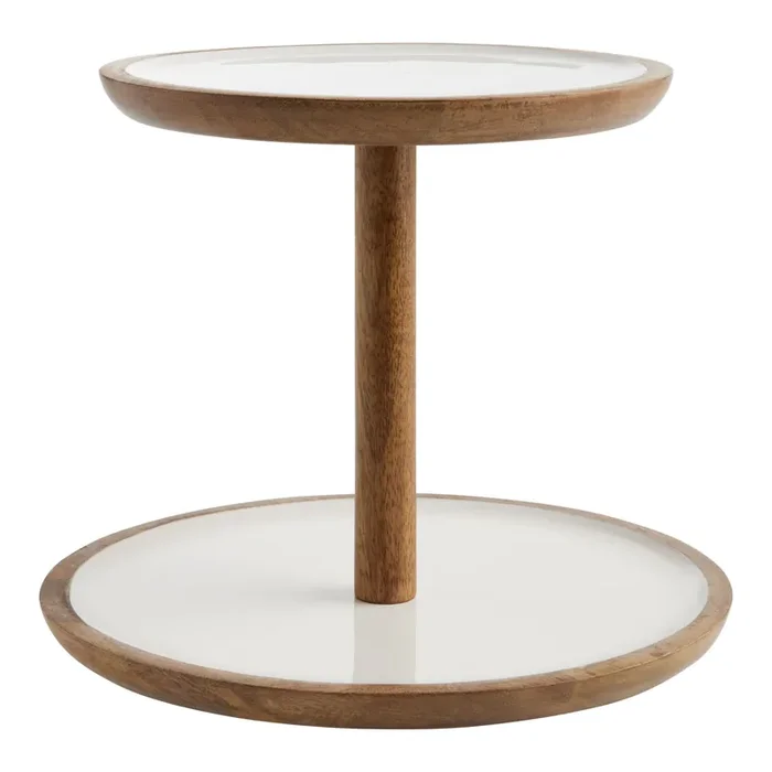 White Enamel Wood 2 Tier Serving Stand