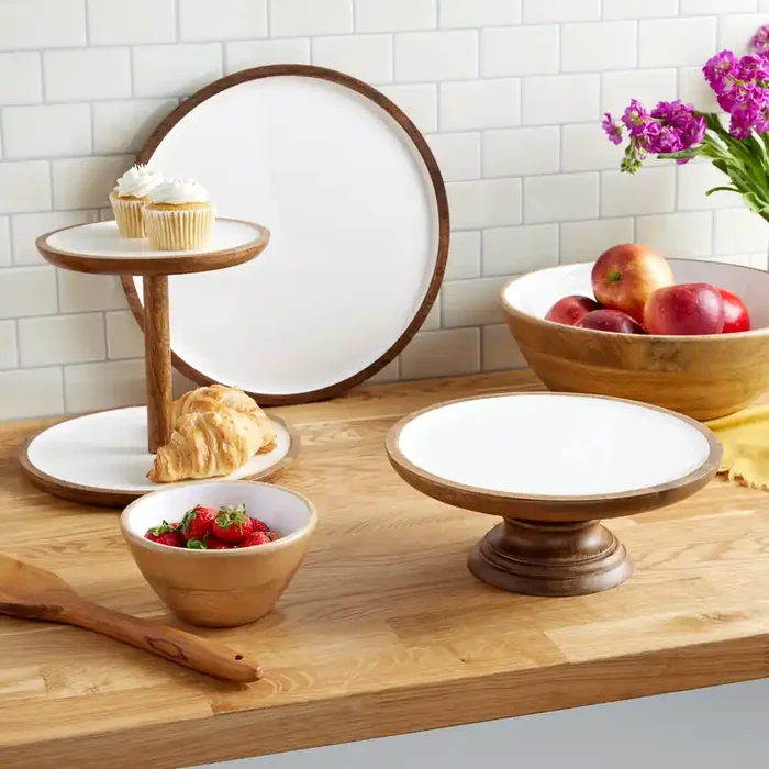 White Enamel Wood Serveware Collection
