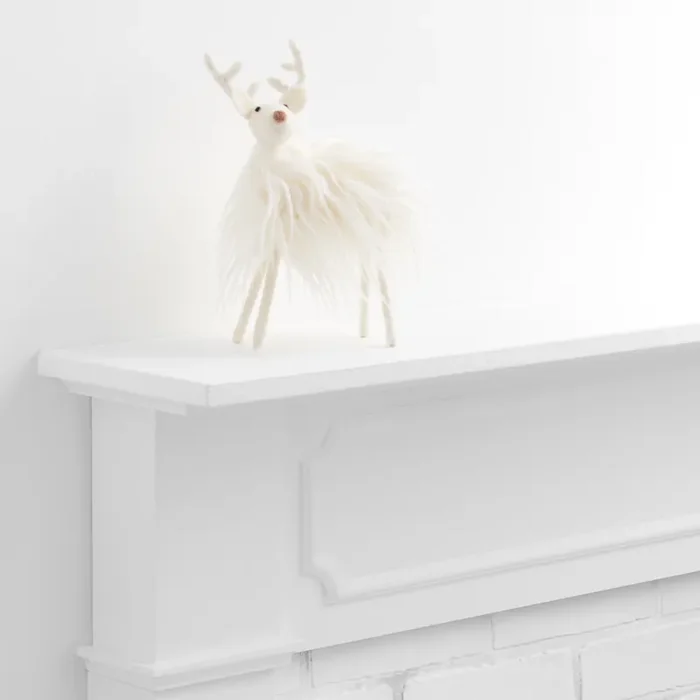White Faux Fur Woolly Deer Decor