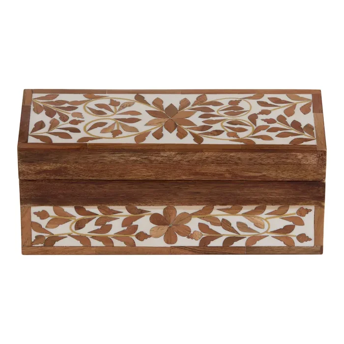 White Floral Inlay Wood Tea Storage Box