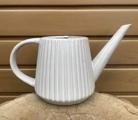 WHITE FLUTED STONEWARE WATERING CAN