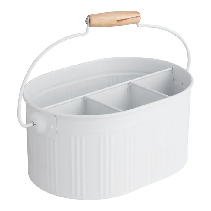 White Galvanized Steel Flatware Caddy